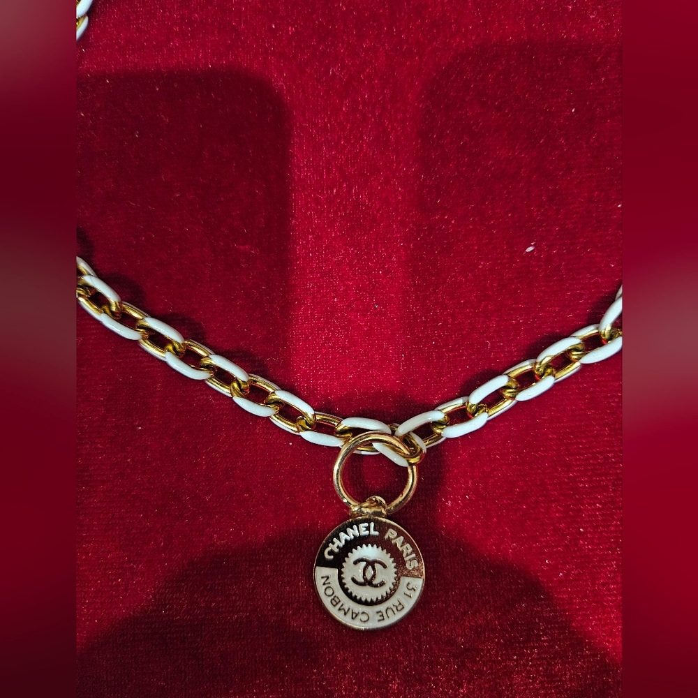 SOLD SOLD SOLDCHANEL Gold and White Pendant Necklace - Picture 3 of 3